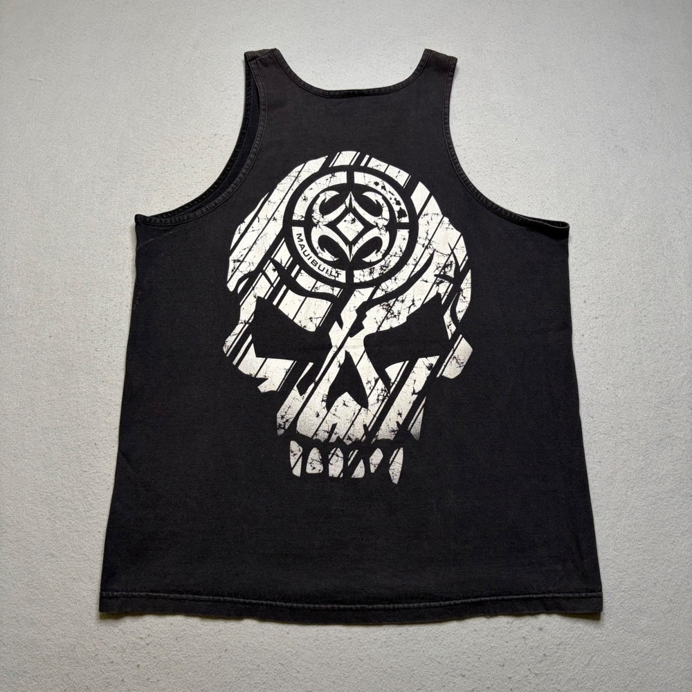 Maui Built Tank Top Mens XL Black Skull Graphic Y2K Distressed Sleeveless Shirt